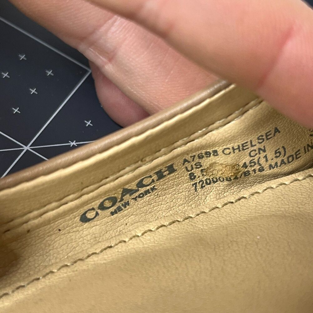 2/$100 Coach New York Chelsea Tan Leather Silver Metallic Cap Toe Flats - Picture 10 of 14